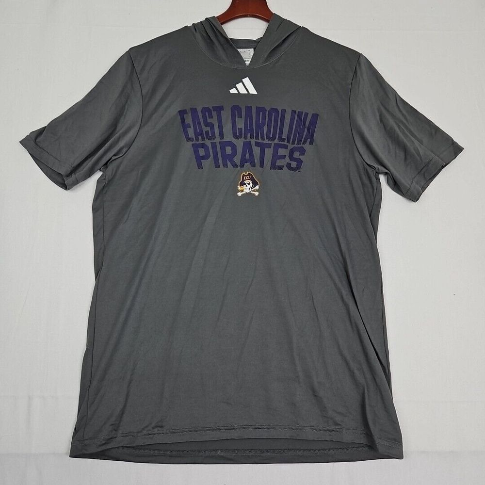 Adidas Men East Carolina Pirates ECU Aeroready Short Sleeve Hoodie Gray IP3245 L